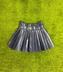 Navy Pleated Leather Skirt